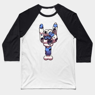 Cartoon Zombie Hand Rock On Sign Baseball T-Shirt